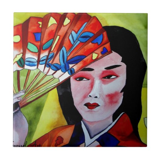 japanische Geisha mit originaler Kunstmalerei Fliese (Vorderseite)