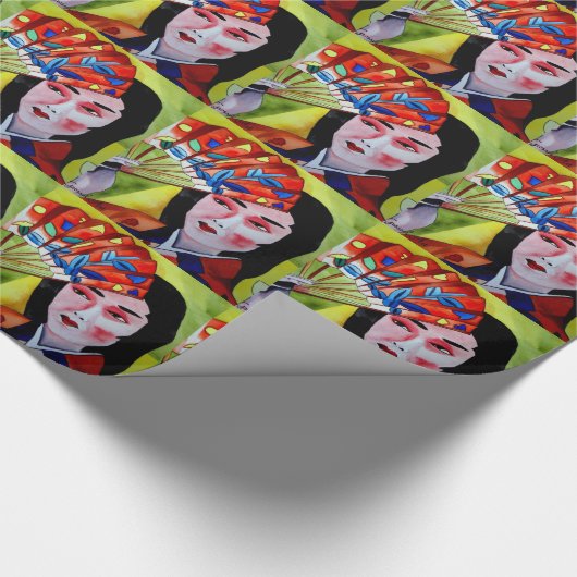 japanische Geisha mit originaler Kunstmalerei Geschenkpapier (Ecke)
