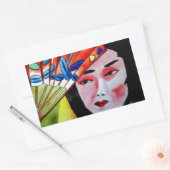 japanische Geisha mit originaler Kunstmalerei Rechteckiger Aufkleber (Umschlag)