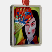 japanische Geisha mit originaler Kunstmalerei Silbernes Ornament (Rechts)