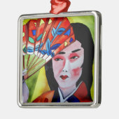 japanische Geisha mit originaler Kunstmalerei Silbernes Ornament (Links)