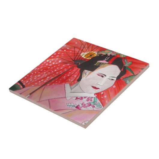 Japanische Geisha mit roter Schirmherrschaft Fliese (Seite)