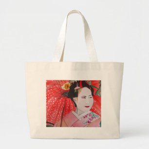 Japanische Geisha mit roter Schirmherrschaft Jumbo Stoffbeutel