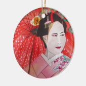 Japanische Geisha mit roter Schirmherrschaft Keramikornament (Links)