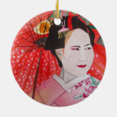 Japanische Geisha mit roter Schirmherrschaft Keramikornament (Hinten)