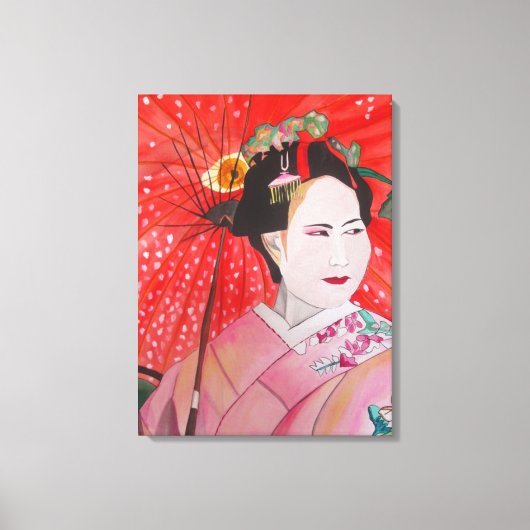 Japanische Geisha mit roter Schirmherrschaft Leinwanddruck (Vorderseite)