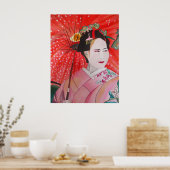 Japanische Geisha mit roter Schirmherrschaft Poster (Küche)
