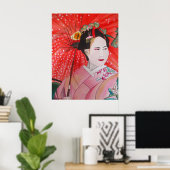 Japanische Geisha mit roter Schirmherrschaft Poster (Heimbüro)