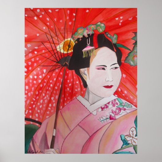 Japanische Geisha mit roter Schirmherrschaft Poster (Vorne)