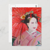 Japanische Geisha mit roter Schirmherrschaft Postkarte (Vorne/Hinten)