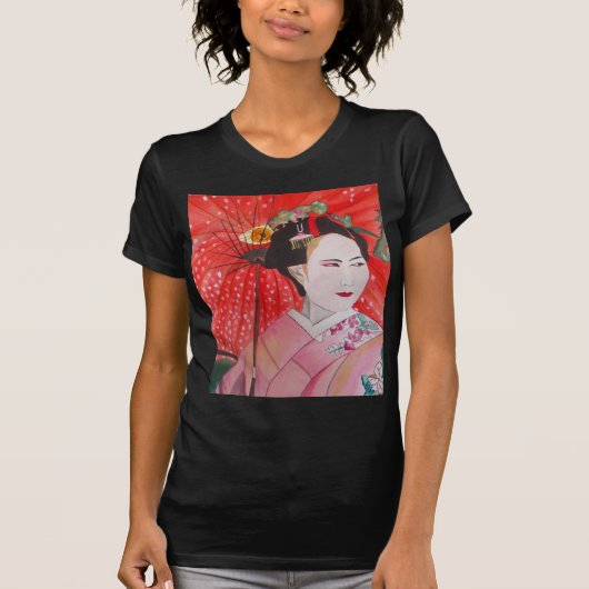 Japanische Geisha mit roter Schirmherrschaft T-Shirt (Vorderseite)