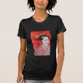 Japanische Geisha mit roter Schirmherrschaft T-Shirt (Vorderseite)