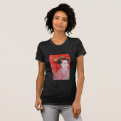 Japanische Geisha mit roter Schirmherrschaft T-Shirt (Vorne ganz)