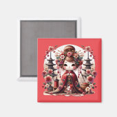 Japanische Geisha-Niedliche Szene Magnet (Vorderseite/Rückseite)