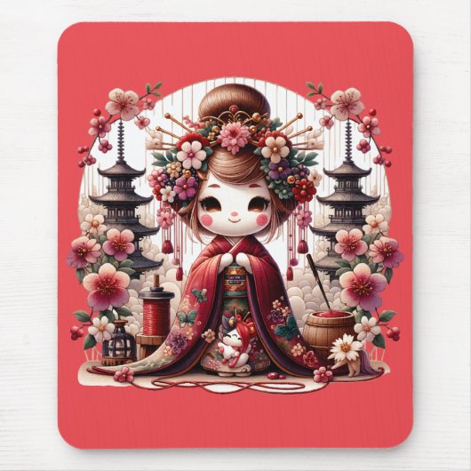 Japanische Geisha-Niedliche Szene Mousepad (Vorne)