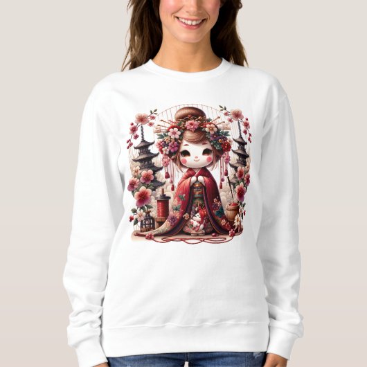 Japanische Geisha-Niedliche Szene Sweatshirt (Vorderseite)