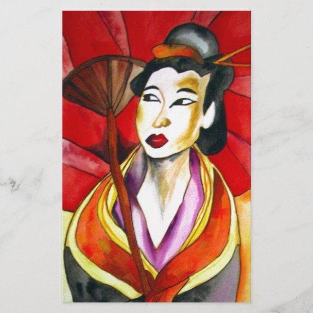 Japanische Geisha-Originalkunst Aquarellmalerei (Vorderseite)