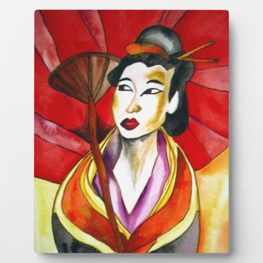 Japanische Geisha-Originalkunst Aquarellmalerei Fotoplatte (Vorderseite)