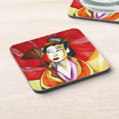 Japanische Geisha-Originalkunst Aquarellmalerei Getränkeuntersetzer (Linke Seite)
