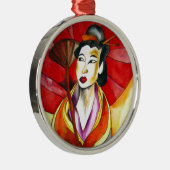 Japanische Geisha-Originalkunst Aquarellmalerei Ornament Aus Metall (Rechts)