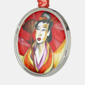 Japanische Geisha-Originalkunst Aquarellmalerei Ornament Aus Metall (Links)