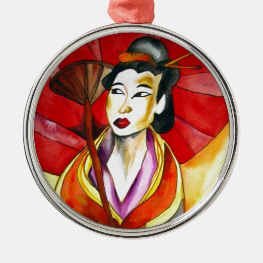 Japanische Geisha-Originalkunst Aquarellmalerei Ornament Aus Metall (Vorne)
