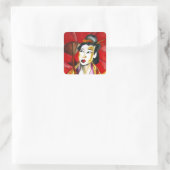 Japanische Geisha-Originalkunst Aquarellmalerei Quadratischer Aufkleber (Tasche)
