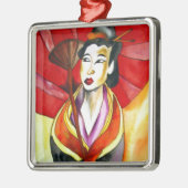 Japanische Geisha-Originalkunst Aquarellmalerei Silbernes Ornament (Links)