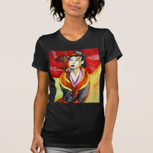 Japanische Geisha-Originalkunst Aquarellmalerei T-Shirt