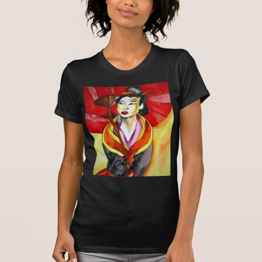 Japanische Geisha-Originalkunst Aquarellmalerei T-Shirt (Vorderseite)