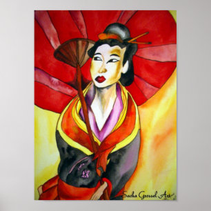 Japanische Geisha-Originalmalerei Poster