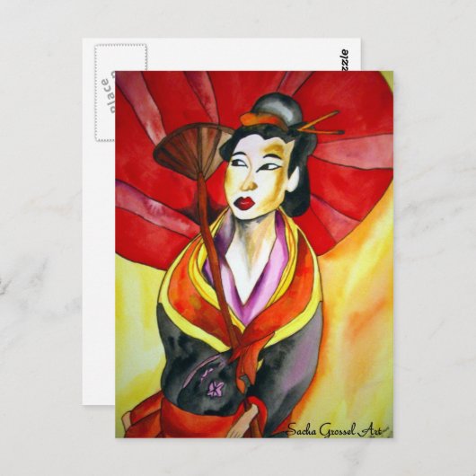 Japanische Geisha-Originalmalerei Postkarte (Vorne/Hinten)
