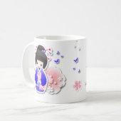 Japanische Geisha-Puppe - blaue Reihen-Tasse Kaffeetasse (Vorderseite Links)