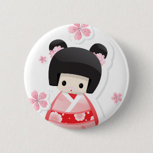 Japanische Geisha-Puppe - Brötchen-Reihenknopf Button