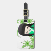 Japanische Geisha-Puppe - grüne Reihe Gepäckanhänger (Vorderseite vertikal)