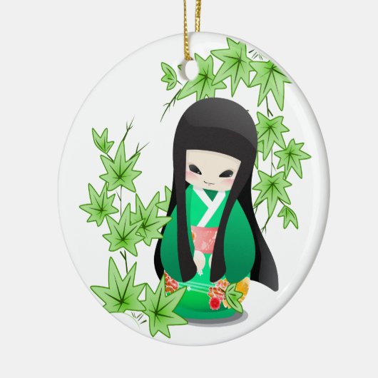 Japanische Geisha-Puppe - grüne Reihe Keramik Ornament (Links)