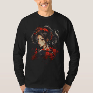 Japanische Geisha Rote Blume Kimono Japan T-Shirt