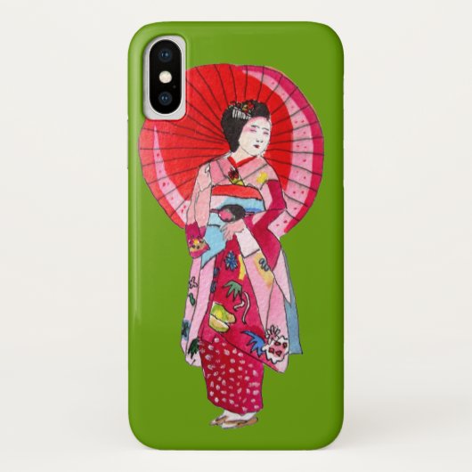 Japanische Geisha-Rote Kimono-niedliche Kunst Case-Mate iPhone Hülle (Rückseite)