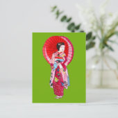 Japanische Geisha-Rote Kimono-niedliche Kunst Postkarte (Stehend Vorderseite)
