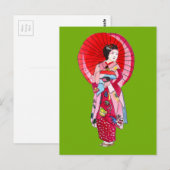 Japanische Geisha-Rote Kimono-niedliche Kunst Postkarte (Vorne/Hinten)