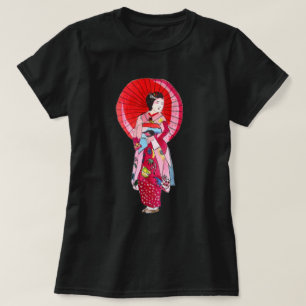 Japanische Geisha-Rote Kimono-niedliche Kunst T-Shirt