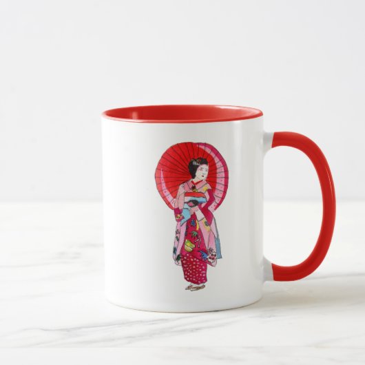 Japanische Geisha-Rote Kimono-niedliche Kunst Tasse (Rechts)