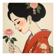Japanische Geisha roter Kimono Ukiyo-e-Stil