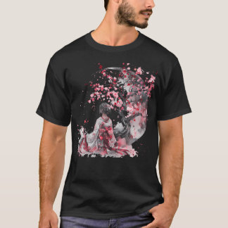 Japanische Geisha Sakura Kirschblüten Kimono T-Shirt