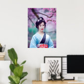 Japanische Geisha Tree AI kreiert Foto Style Poster (Heimbüro)