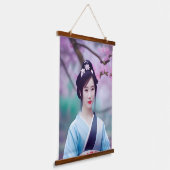 Japanische Geisha Tree AI kreiert Foto Style Wandteppich Mit Holzrahmen (Gewinkelt)