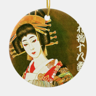 Japanische Geisha & Wasaga Papier-Schirm-Kunst Keramikornament