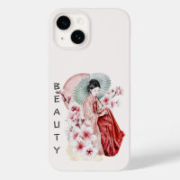 Japanische Geisha Wasserfarbe mit Kimono und Sakur