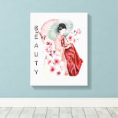 Japanische Geisha Wasserfarbe mit Kimono und Sakur Leinwanddruck (Insitu (Holzboden))