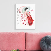 Japanische Geisha Wasserfarbe mit Kimono und Sakur Leinwanddruck (Insitu (Wohnzimmer))